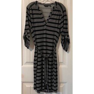 Mlle Gabrielle Striped Tie Waist Dress Black White 3/4 Sleeve XL Casual